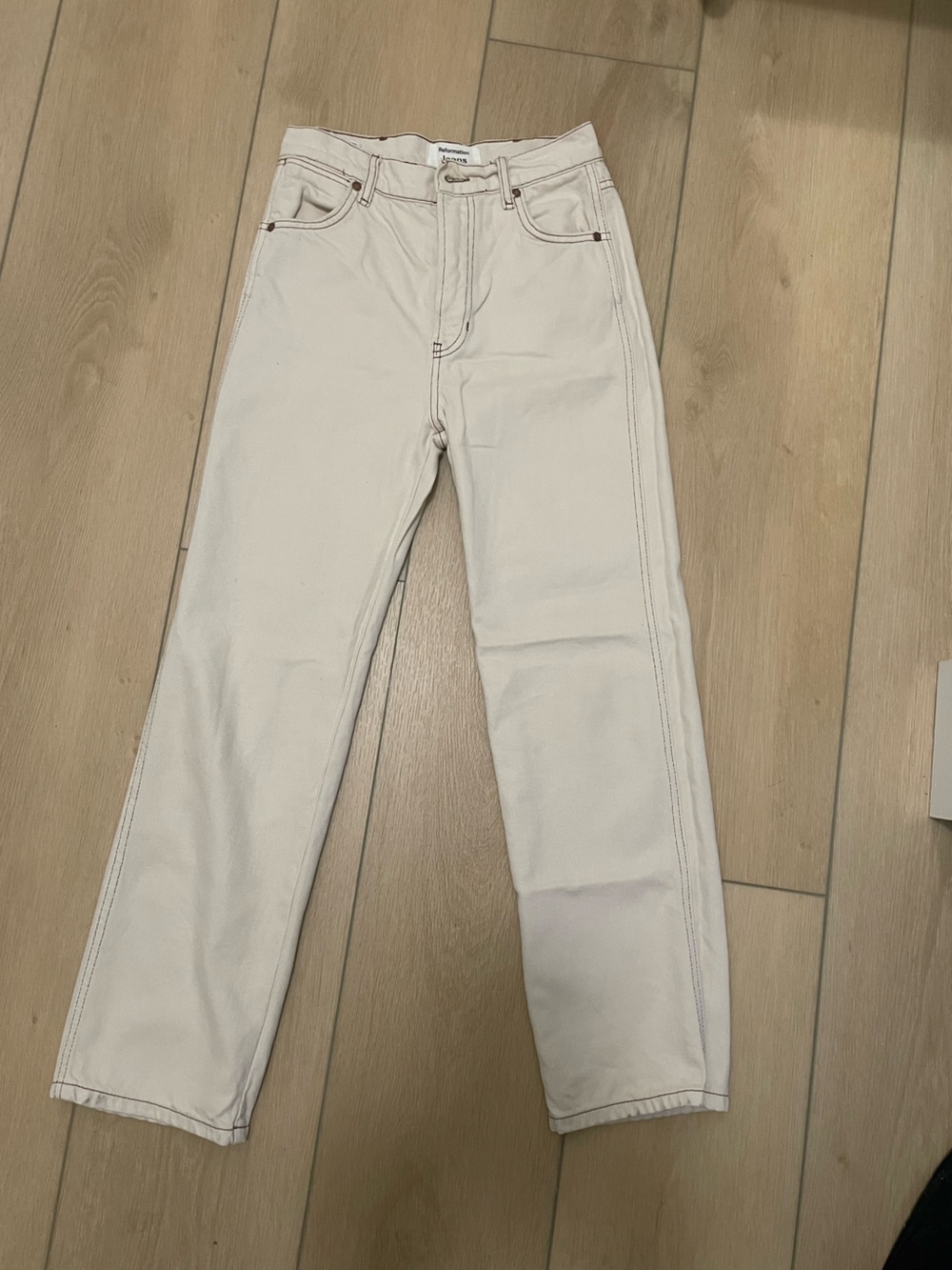 Reformation Cowboy High Rise White Straight-Leg Jeans